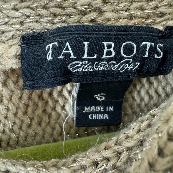 Talbots Gold Shimmery Cowl Neck Long Sleeve Chunky Knit Pullover Sweater Size S - Picture 4 of 5